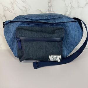 Herschel Denim Color Fanny Pack Adjustable Strap 2 Zipper Pockets Keyring Travel